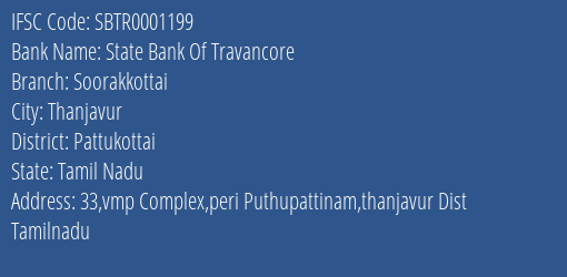 State Bank Of Travancore Soorakkottai Branch Pattukottai IFSC Code SBTR0001199