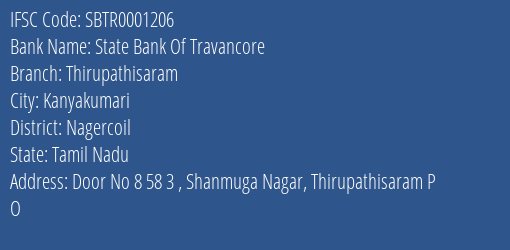 State Bank Of Travancore Thirupathisaram Branch Nagercoil IFSC Code SBTR0001206