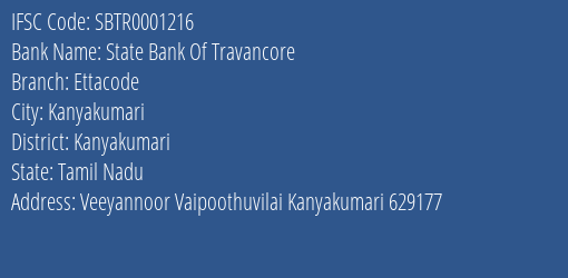 State Bank Of Travancore Ettacode Branch Kanyakumari IFSC Code SBTR0001216