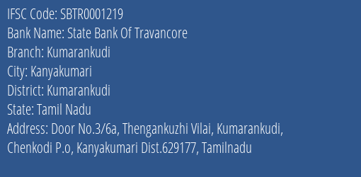 State Bank Of Travancore Kumarankudi Branch Kumarankudi IFSC Code SBTR0001219