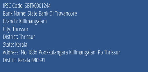 State Bank Of Travancore Killimangalam Branch, Branch Code 001244 & IFSC Code SBTR0001244