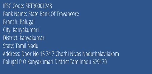 State Bank Of Travancore Palugal Branch Kanyakumari IFSC Code SBTR0001248