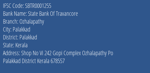 State Bank Of Travancore Ozhalapathy Branch IFSC Code