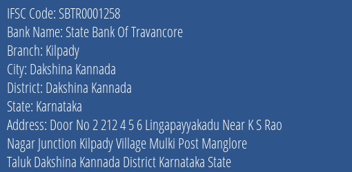 State Bank Of Travancore Kilpady Branch IFSC Code