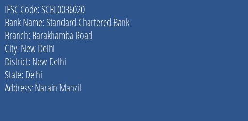 Standard Chartered Bank Barakhamba Road Branch, Branch Code 036020 & IFSC Code SCBL0036020