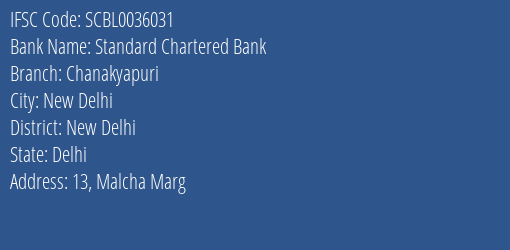 Standard Chartered Bank Chanakyapuri Branch New Delhi IFSC Code SCBL0036031