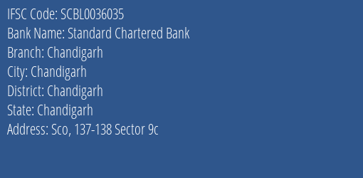 Standard Chartered Bank Chandigarh Branch, Branch Code 036035 & IFSC Code SCBL0036035