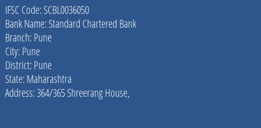 Standard Chartered Bank Pune Branch Pune IFSC Code SCBL0036050