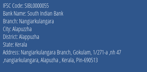South Indian Bank Nangiarkulangara Branch IFSC Code