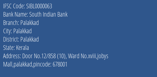 South Indian Bank Palakkad Branch IFSC Code