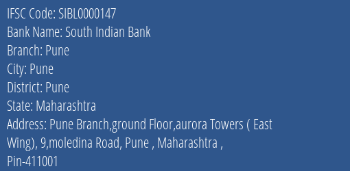 South Indian Bank Pune Branch IFSC Code