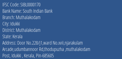 South Indian Bank Muthalakodam Branch IFSC Code