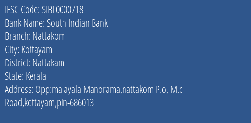 South Indian Bank Nattakom Branch Nattakam IFSC Code SIBL0000718