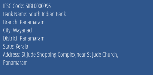 South Indian Bank Panamaram Branch Panamaram IFSC Code SIBL0000996