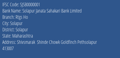 Solapur Janata Sahakari Bank Limited Rtgs Ho Branch, Branch Code 000001 & IFSC Code SJSB0000001