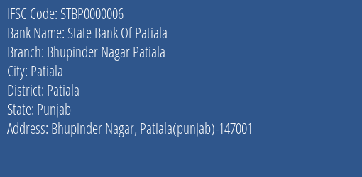 State Bank Of Patiala Bhupinder Nagar Patiala Branch IFSC Code