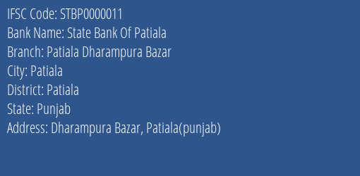 State Bank Of Patiala Patiala Dharampura Bazar Branch IFSC Code