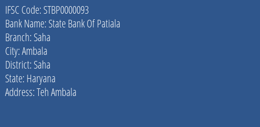 State Bank Of Patiala Saha Branch Saha IFSC Code STBP0000093