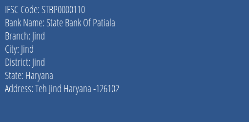 State Bank Of Patiala Jind Branch Jind IFSC Code STBP0000110