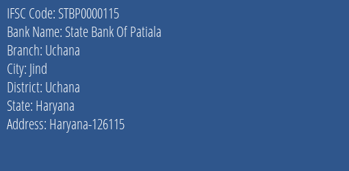 State Bank Of Patiala Uchana Branch Uchana IFSC Code STBP0000115