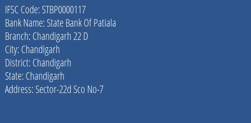 State Bank Of Patiala Chandigarh 22 D Branch IFSC Code