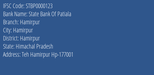 State Bank Of Patiala Hamirpur Branch Hamirpur IFSC Code STBP0000123