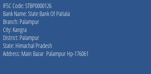 State Bank Of Patiala Palampur Branch Palampur IFSC Code STBP0000126