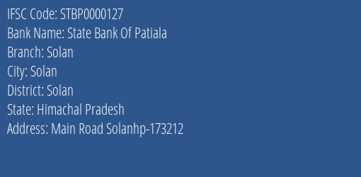 State Bank Of Patiala Solan Branch Solan IFSC Code STBP0000127