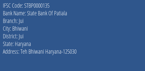 State Bank Of Patiala Jui Branch Jui IFSC Code STBP0000135