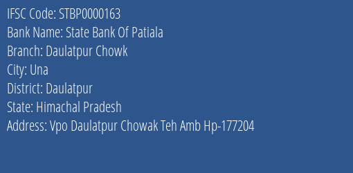 State Bank Of Patiala Daulatpur Chowk Branch Daulatpur IFSC Code STBP0000163