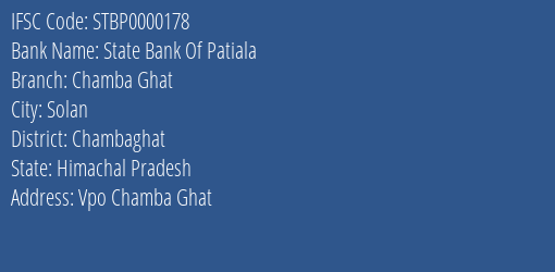 State Bank Of Patiala Chamba Ghat Branch Chambaghat IFSC Code STBP0000178