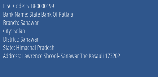 State Bank Of Patiala Sanawar Branch Sanawar IFSC Code STBP0000199