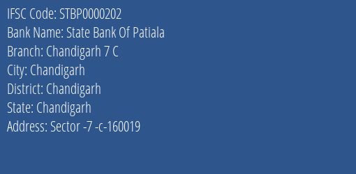 State Bank Of Patiala Chandigarh 7 C Branch, Branch Code 000202 & IFSC Code STBP0000202