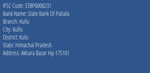 State Bank Of Patiala Kullu Branch, Branch Code 000231 & IFSC Code STBP0000231