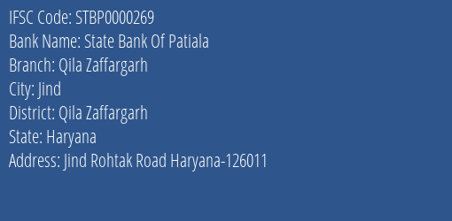 State Bank Of Patiala Qila Zaffargarh Branch Qila Zaffargarh IFSC Code STBP0000269
