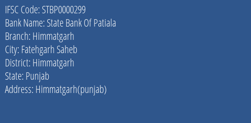 State Bank Of Patiala Himmatgarh Branch Himmatgarh IFSC Code STBP0000299