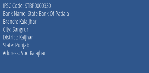 State Bank Of Patiala Kala Jhar Branch Kaljhar IFSC Code STBP0000330