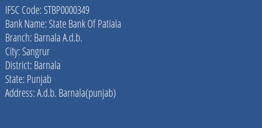 State Bank Of Patiala Barnala A.d.b. Branch IFSC Code