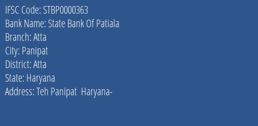 State Bank Of Patiala Atta Branch Atta IFSC Code STBP0000363