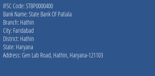 State Bank Of Patiala Hathin Branch Hathin IFSC Code STBP0000400