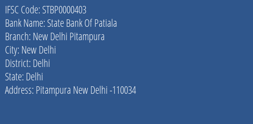 State Bank Of Patiala New Delhi Pitampura Branch, Branch Code 000403 & IFSC Code Stbp0000403
