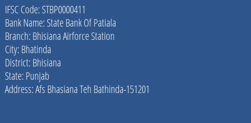 State Bank Of Patiala Bhisiana Airforce Station Branch Bhisiana IFSC Code STBP0000411