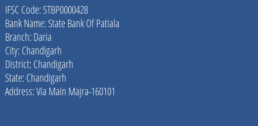 State Bank Of Patiala Daria Branch, Branch Code 000428 & IFSC Code STBP0000428