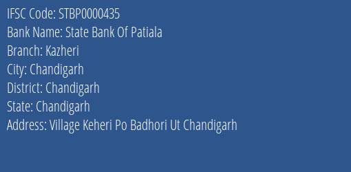 State Bank Of Patiala Kazheri Branch, Branch Code 000435 & IFSC Code STBP0000435