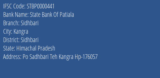 State Bank Of Patiala Sidhbari Branch Sidhbari IFSC Code STBP0000441