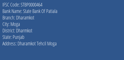 State Bank Of Patiala Dharamkot Branch Dharmkot IFSC Code STBP0000464