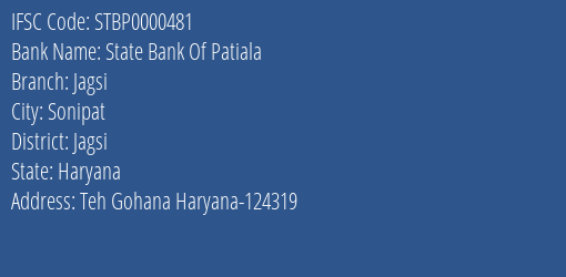 State Bank Of Patiala Jagsi Branch Jagsi IFSC Code STBP0000481