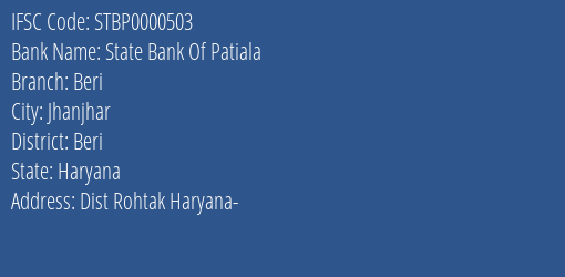 State Bank Of Patiala Beri Branch Beri IFSC Code STBP0000503