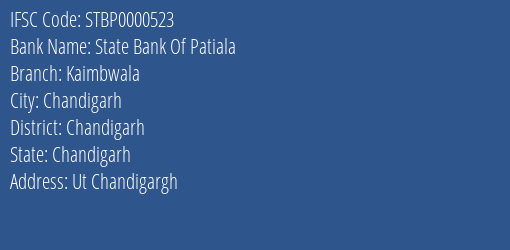 State Bank Of Patiala Kaimbwala Branch, Branch Code 000523 & IFSC Code STBP0000523