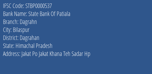 State Bank Of Patiala Dagrahn Branch Dagrahan IFSC Code STBP0000537